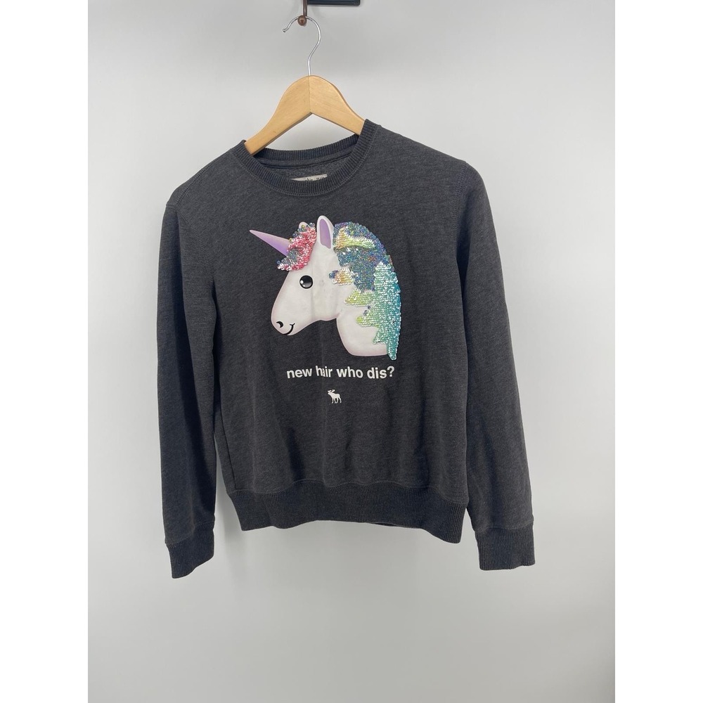 Abercrombie Kids Girls Gray Sweatshirt Unicorn Sequin - Size 11/12